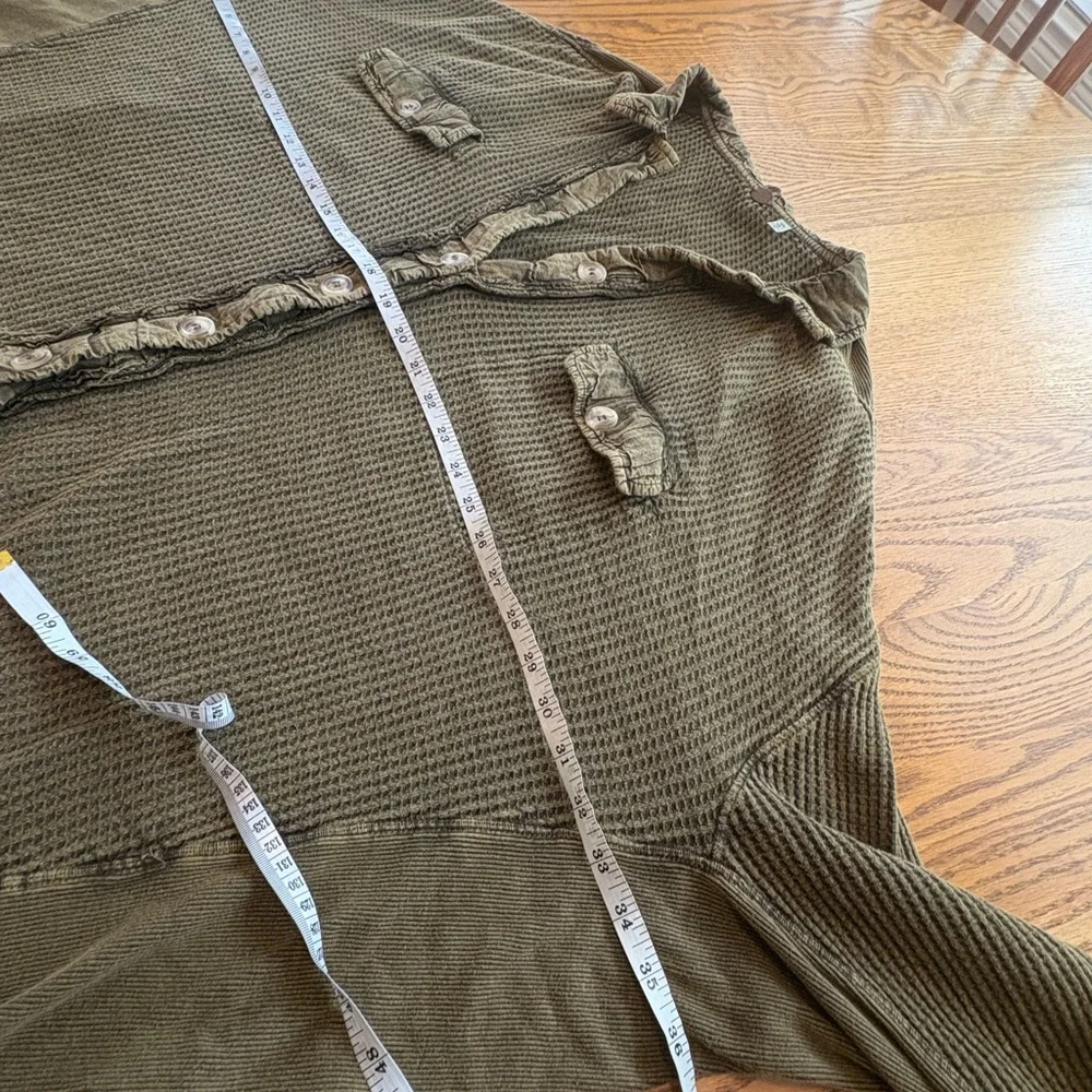 FP One Free People Scout Jacket Shacket Oversized Waffle Knit Green Thermal M - Picture 7 of 9